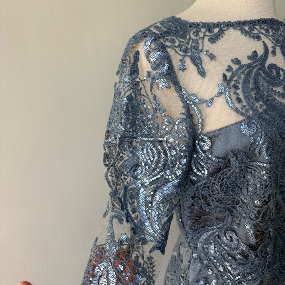 Tahari by Arthur Levine Lace and Sequin Dress Baby Blue Size 8P - Picture 6 of 11